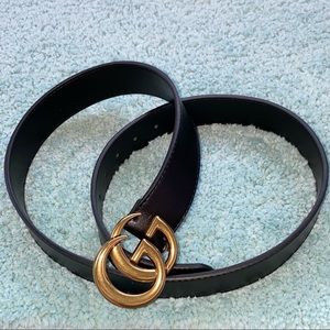 Never Worn Double G GG Leather Belt Black Brass Gold Womens & Mens 100cm/44in